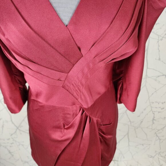BCBGMaxAzria Runway Pink Red Pleated Twisted Satin Mini Dress - Picture 2 of 7